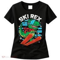 Funny Tyrannosaurus Rex Dinosaur Girls Boys Skiing SKI REX TShirt Women's T-Shirt thumb 0