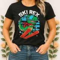 Funny Tyrannosaurus Rex Dinosaur Girls Boys Skiing SKI REX TShirt Women's T-Shirt thumb 2