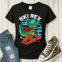 Funny Tyrannosaurus Rex Dinosaur Girls Boys Skiing SKI REX TShirt Women's T-Shirt thumb 3