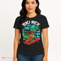 Funny Tyrannosaurus Rex Dinosaur Girls Boys Skiing SKI REX TShirt Women's T-Shirt thumb 4