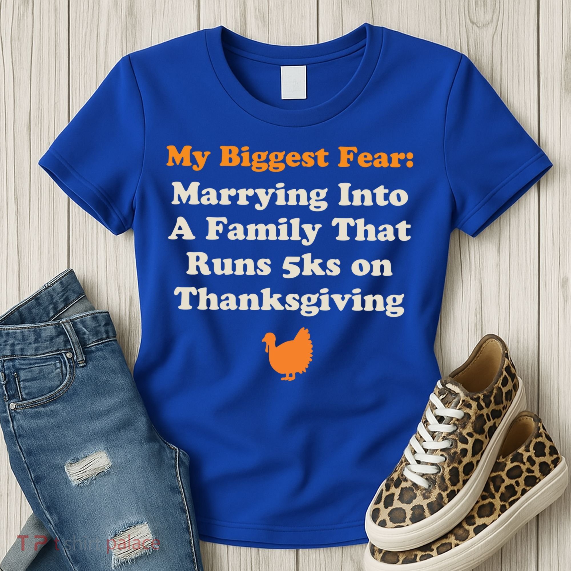 Funny Thanksgiving Running Turkey Trot Marrying Into Family Gift Women's T-Shirt