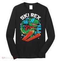 Funny Tyrannosaurus Rex Dinosaur Girls Skiing SKI REX Long Sleeve Shirt thumb 0