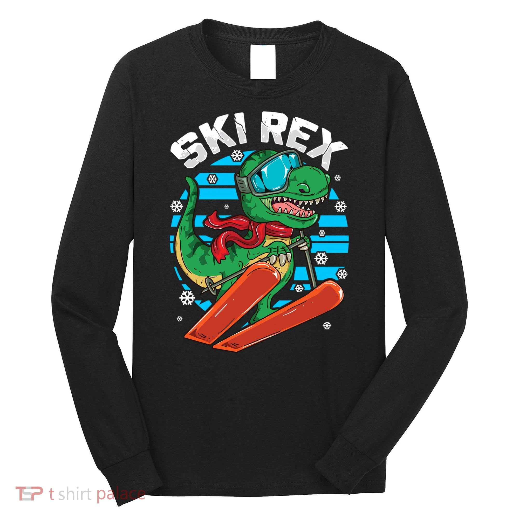 Funny Tyrannosaurus Rex Dinosaur Girls Skiing SKI REX Long Sleeve Shirt
