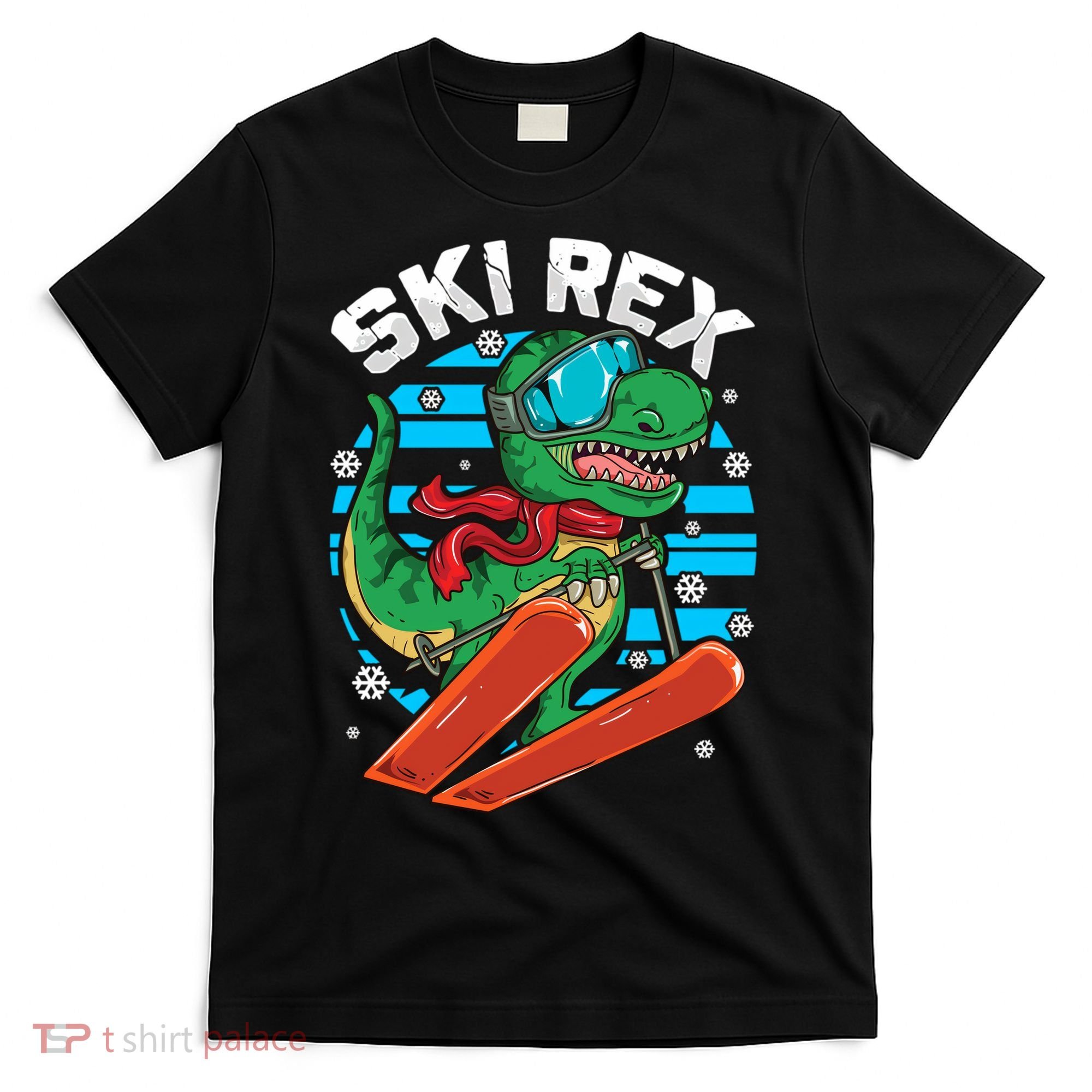Funny Tyrannosaurus Rex Dinosaur Girls Skiing SKI REX T-Shirt