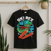 Funny Tyrannosaurus Rex Dinosaur Girls Skiing SKI REX T-Shirt thumb 2