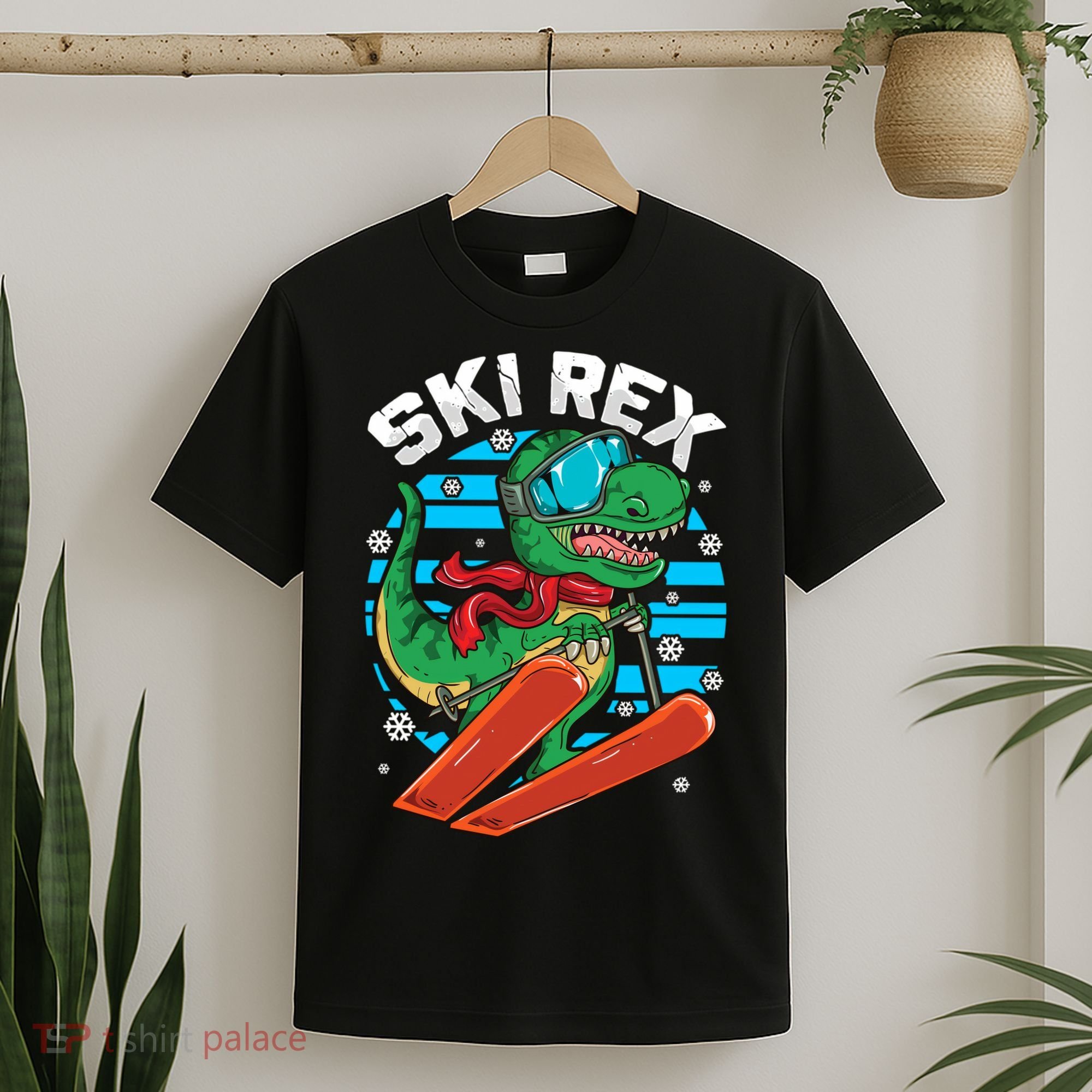 Funny Tyrannosaurus Rex Dinosaur Girls Skiing SKI REX T-Shirt