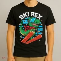 Funny Tyrannosaurus Rex Dinosaur Girls Skiing SKI REX T-Shirt thumb 3