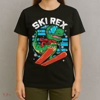Funny Tyrannosaurus Rex Dinosaur Girls Skiing SKI REX T-Shirt thumb 4