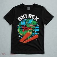 Funny Tyrannosaurus Rex Dinosaur Girls Skiing SKI REX T-Shirt thumb 5