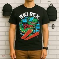 Funny Tyrannosaurus Rex Dinosaur Girls Skiing SKI REX T-Shirt thumb 6