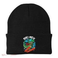 Funny Tyrannosaurus Rex Dinosaur Girls Skiing SKI REX Beanie thumb 0
