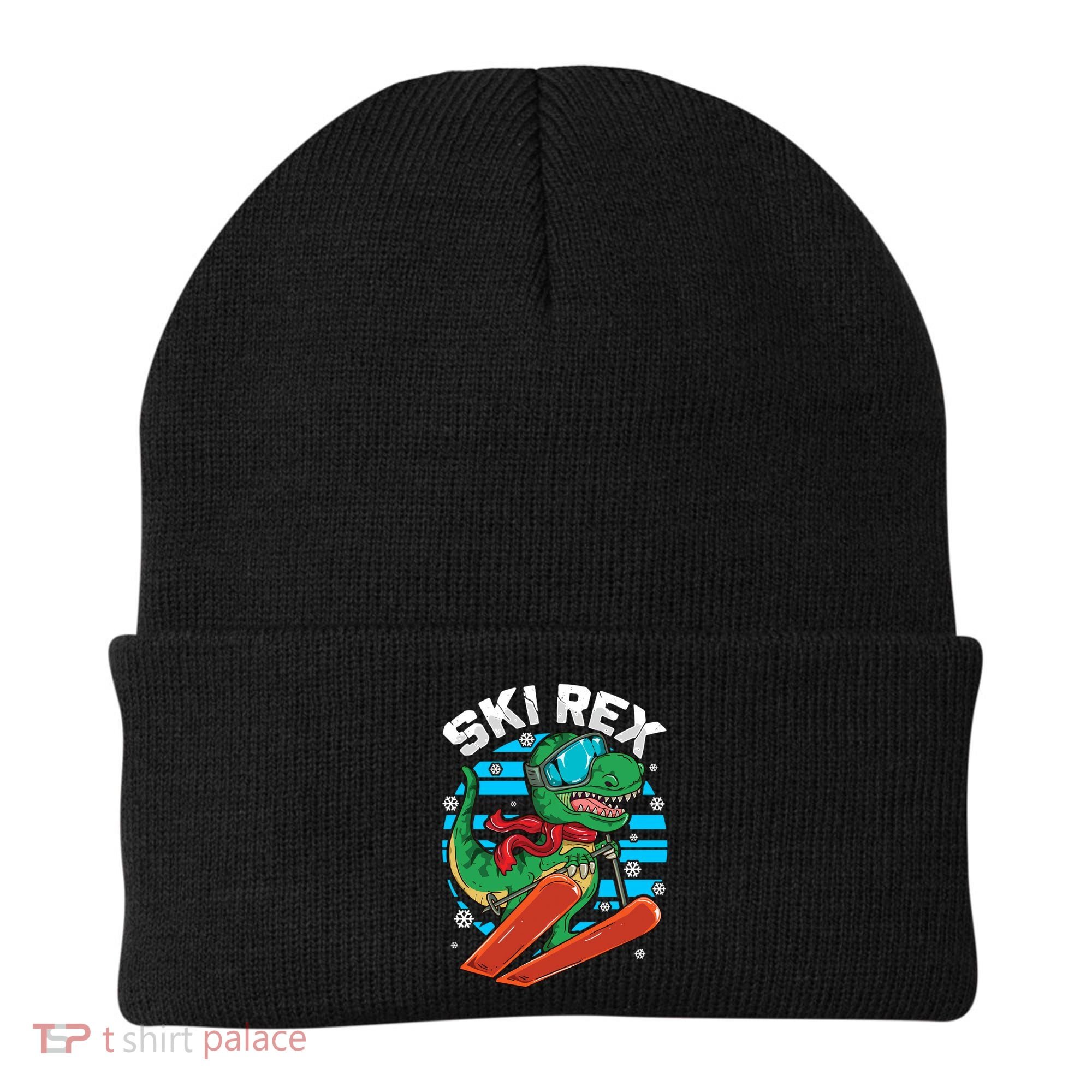 Funny Tyrannosaurus Rex Dinosaur Girls Skiing SKI REX Beanie