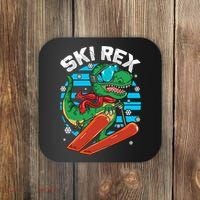 Funny Tyrannosaurus Rex Dinosaur Girls Skiing SKI REX Coaster thumb 0