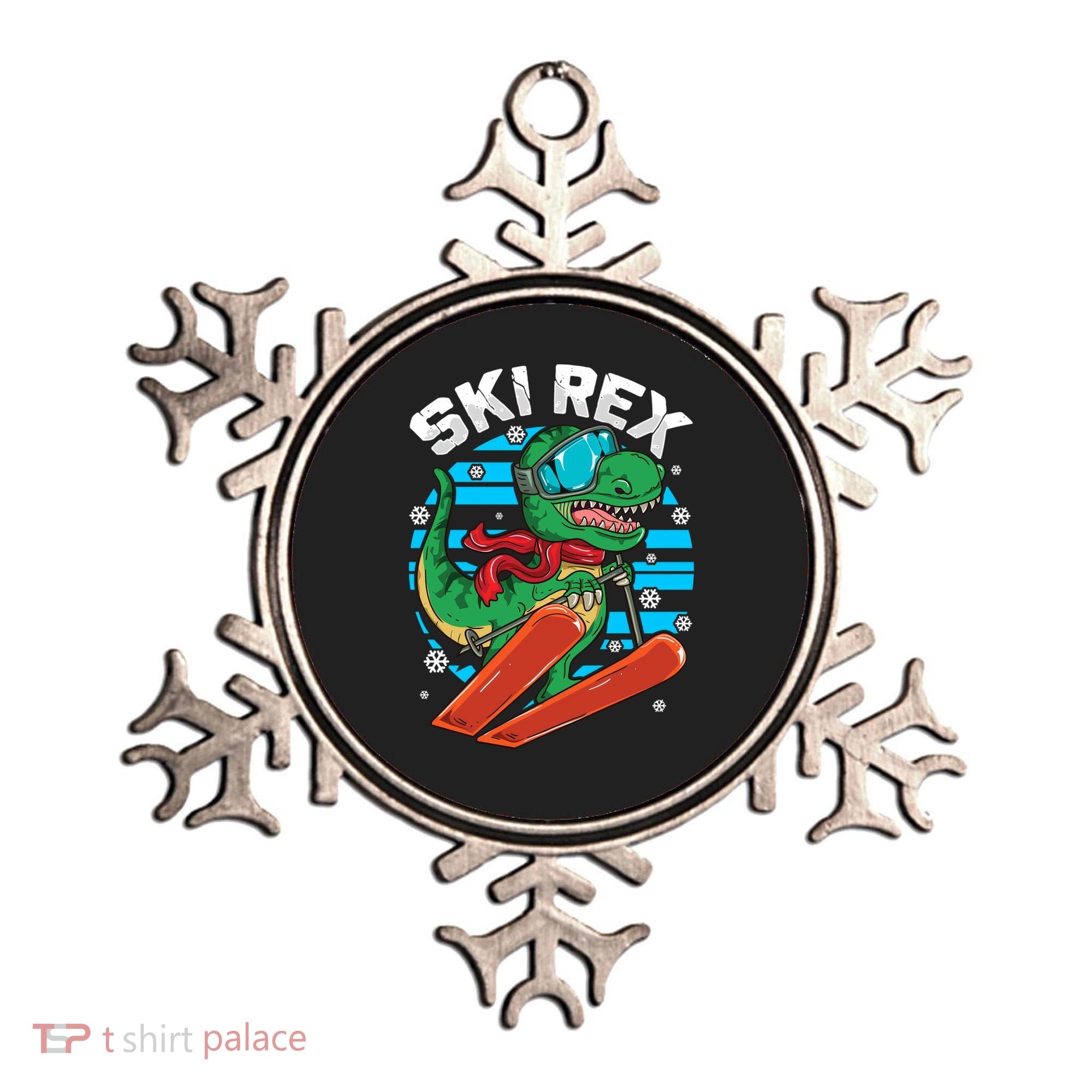 Funny Tyrannosaurus Rex Dinosaur Girls Skiing SKI REX Ornament