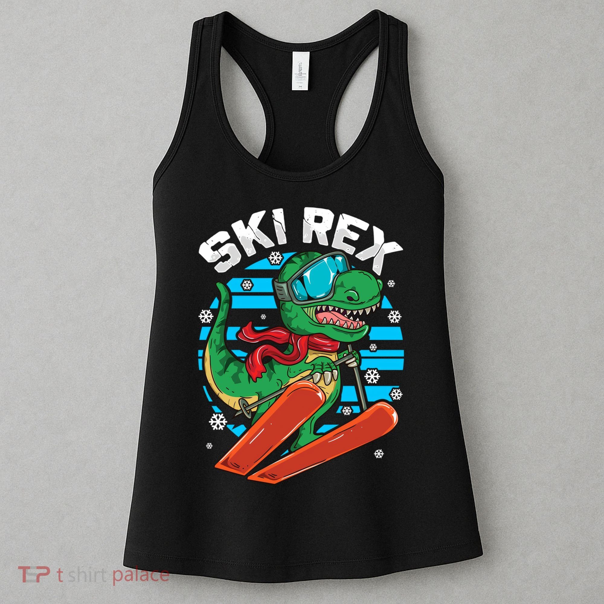 Funny Tyrannosaurus Rex Dinosaur Girls Skiing SKI REX Women's Tank Top