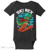 Funny Tyrannosaurus Rex Dinosaur Girls Skiing SKI REX Baby Bodysuit thumb 0