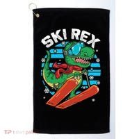 Funny Tyrannosaurus Rex Dinosaur Girls Skiing SKI REX Golf Towel thumb 0