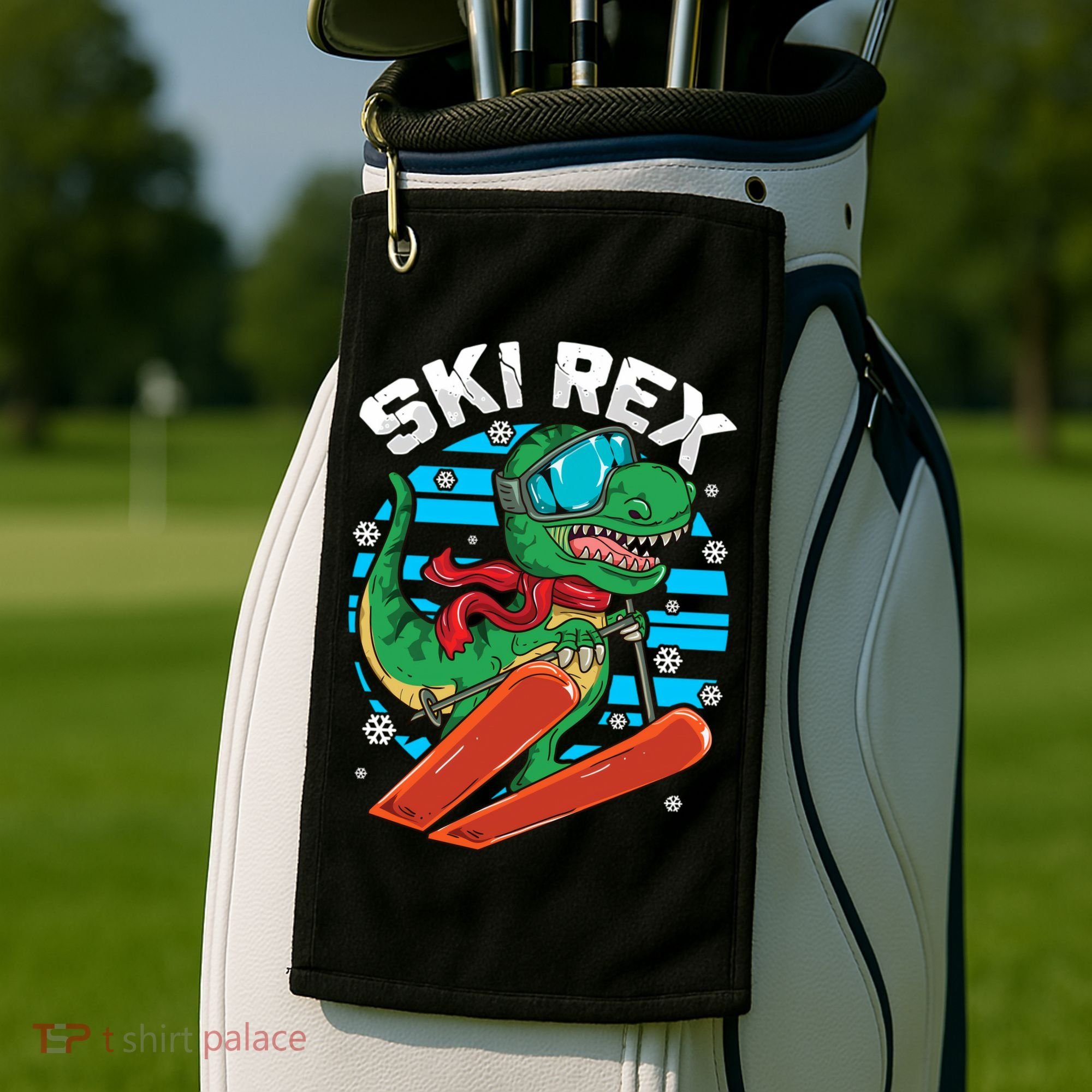 Funny Tyrannosaurus Rex Dinosaur Girls Skiing SKI REX Golf Towel