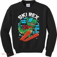 Funny Tyrannosaurus Rex Dinosaur Girls Skiing SKI REX Kids Sweatshirt thumb 0