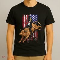 Funny Trump Rodeo Bull Rider Patriotic American Flag Trump T-Shirt thumb 3
