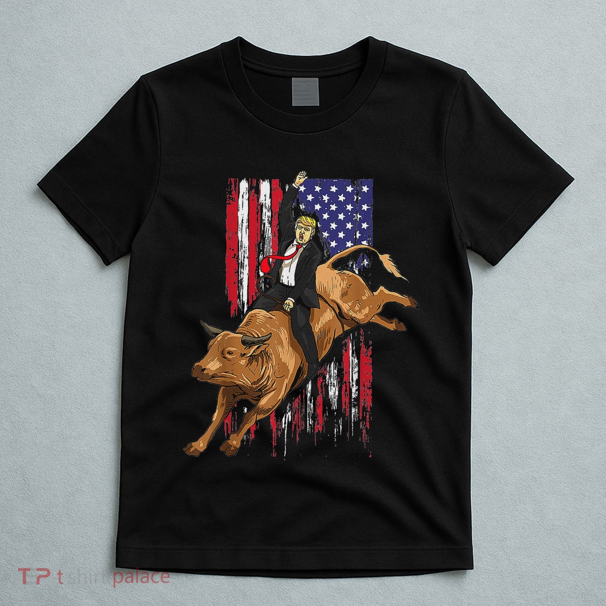 Funny Trump Rodeo Bull Rider Patriotic American Flag Trump T-Shirt