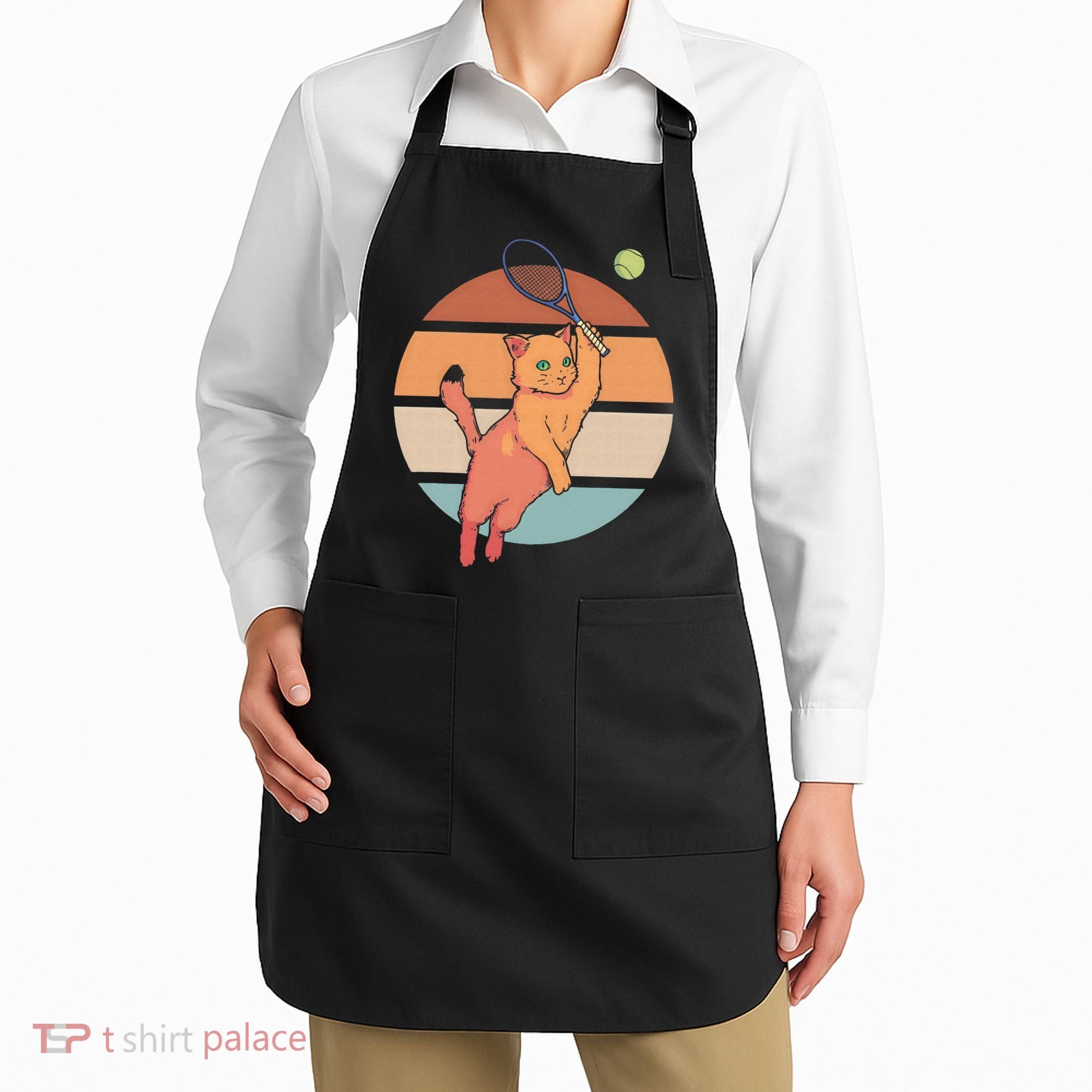 Funny Tennis Racket Cat Playing Tennis Apron
