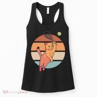 Funny Tennis Racket Cat Playing Tennis Women's Tank Top thumb 0