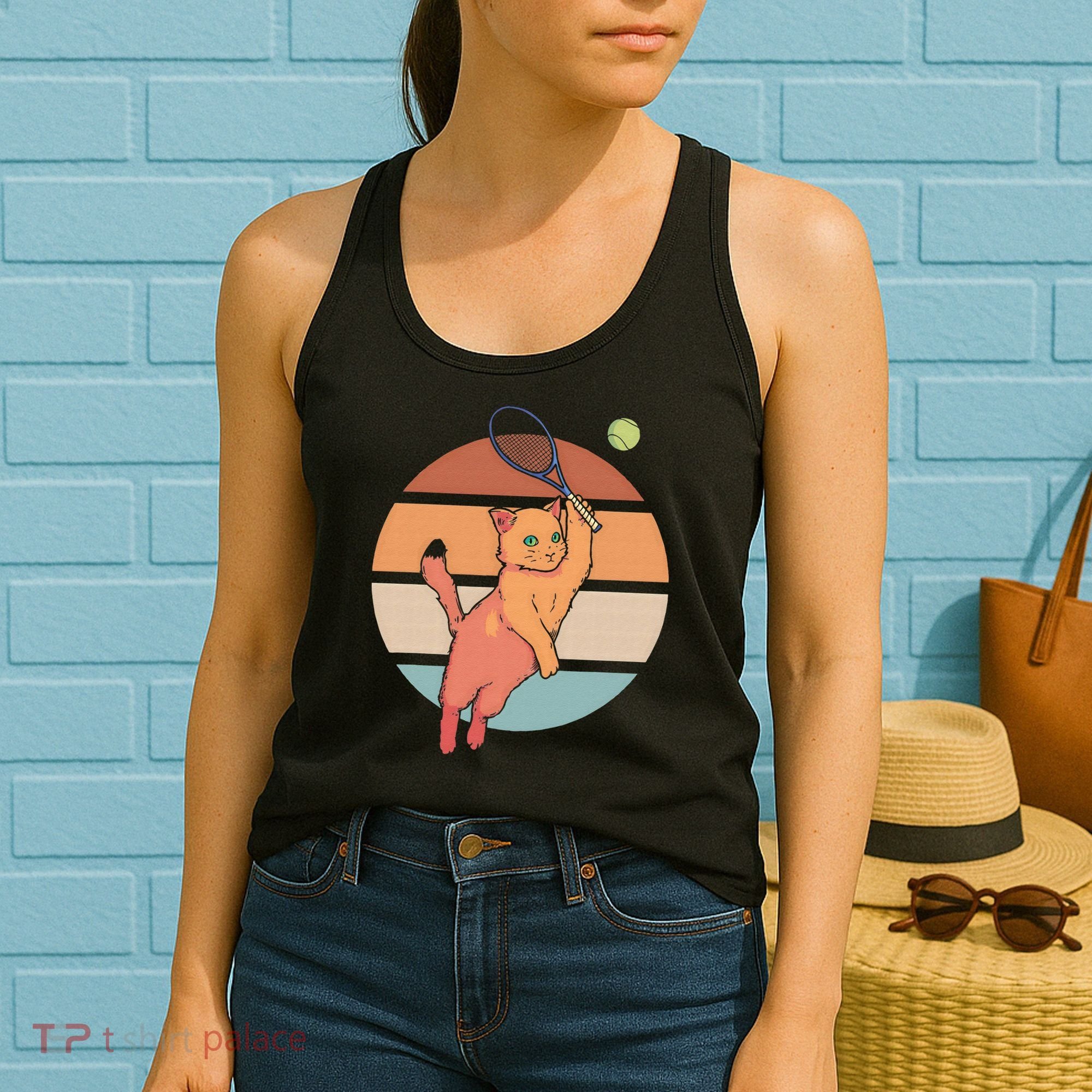 Funny Tennis Racket Cat Playing Tennis Women's Tank Top