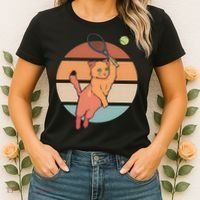 Funny Tennis Racket Cat Playing Tennis Women's T-Shirt thumb 2