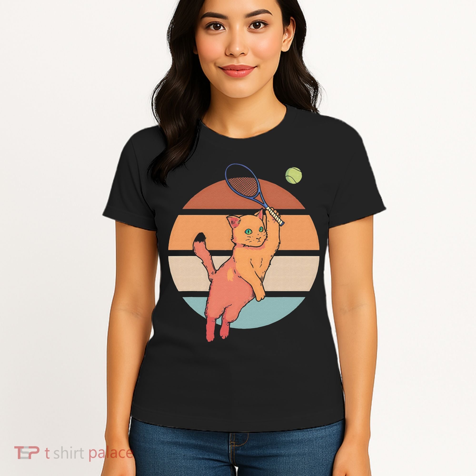 Funny Tennis Racket Cat Playing Tennis Women's T-Shirt