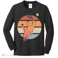 Funny Tennis Racket Cat Playing Tennis Kids Long Sleeve Shirt thumb 0