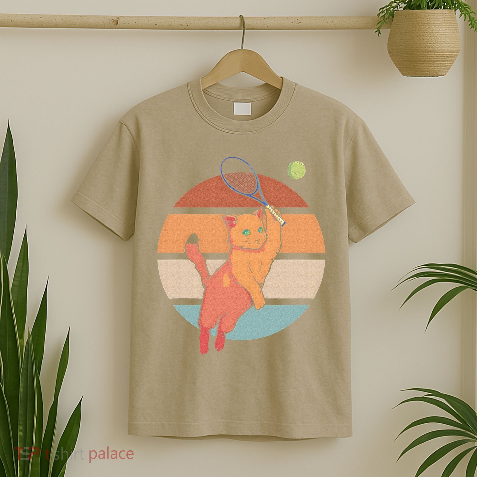 Funny Tennis Racket Cat Playing Tennis T-Shirt
