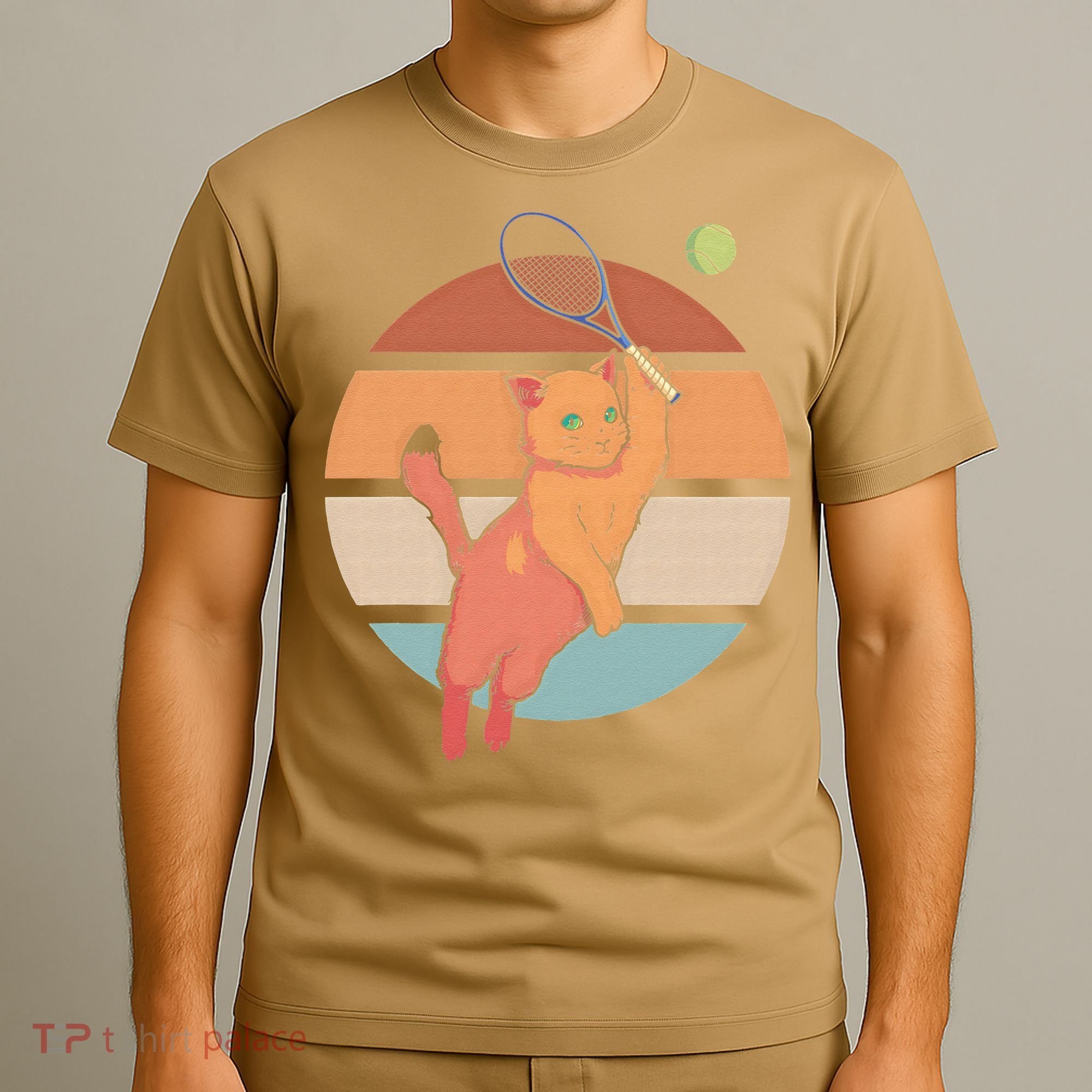 Funny Tennis Racket Cat Playing Tennis T-Shirt