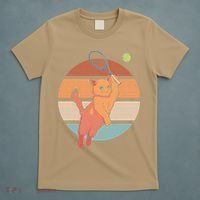 Funny Tennis Racket Cat Playing Tennis T-Shirt thumb 5