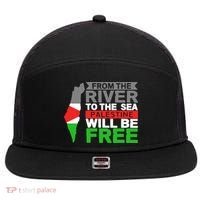 From The River To The Sea Palestine Will Be Free 7 Panel Mesh Trucker Snapback Hat thumb 0