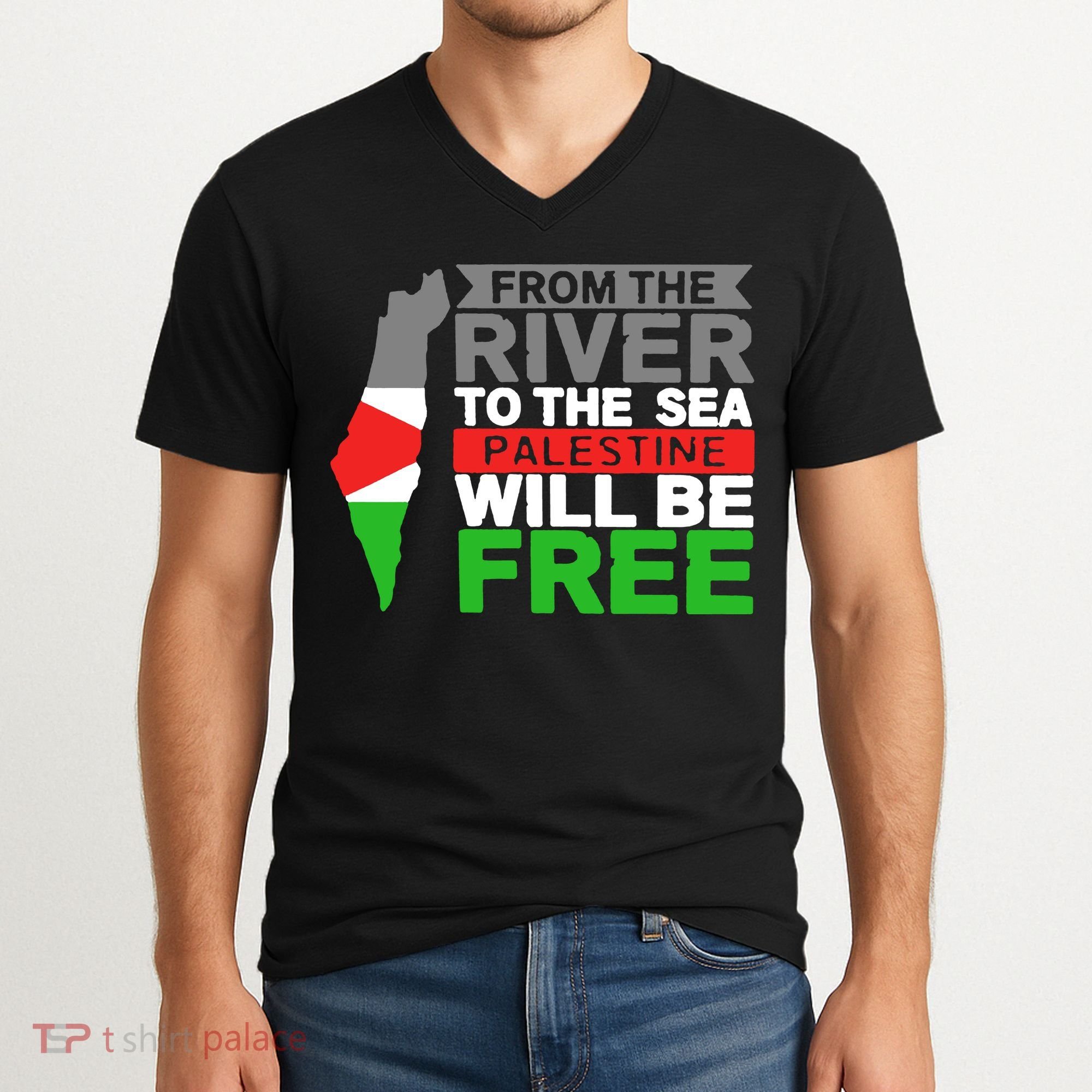 From The River To The Sea Palestine Will Be Free V-Neck T-Shirt