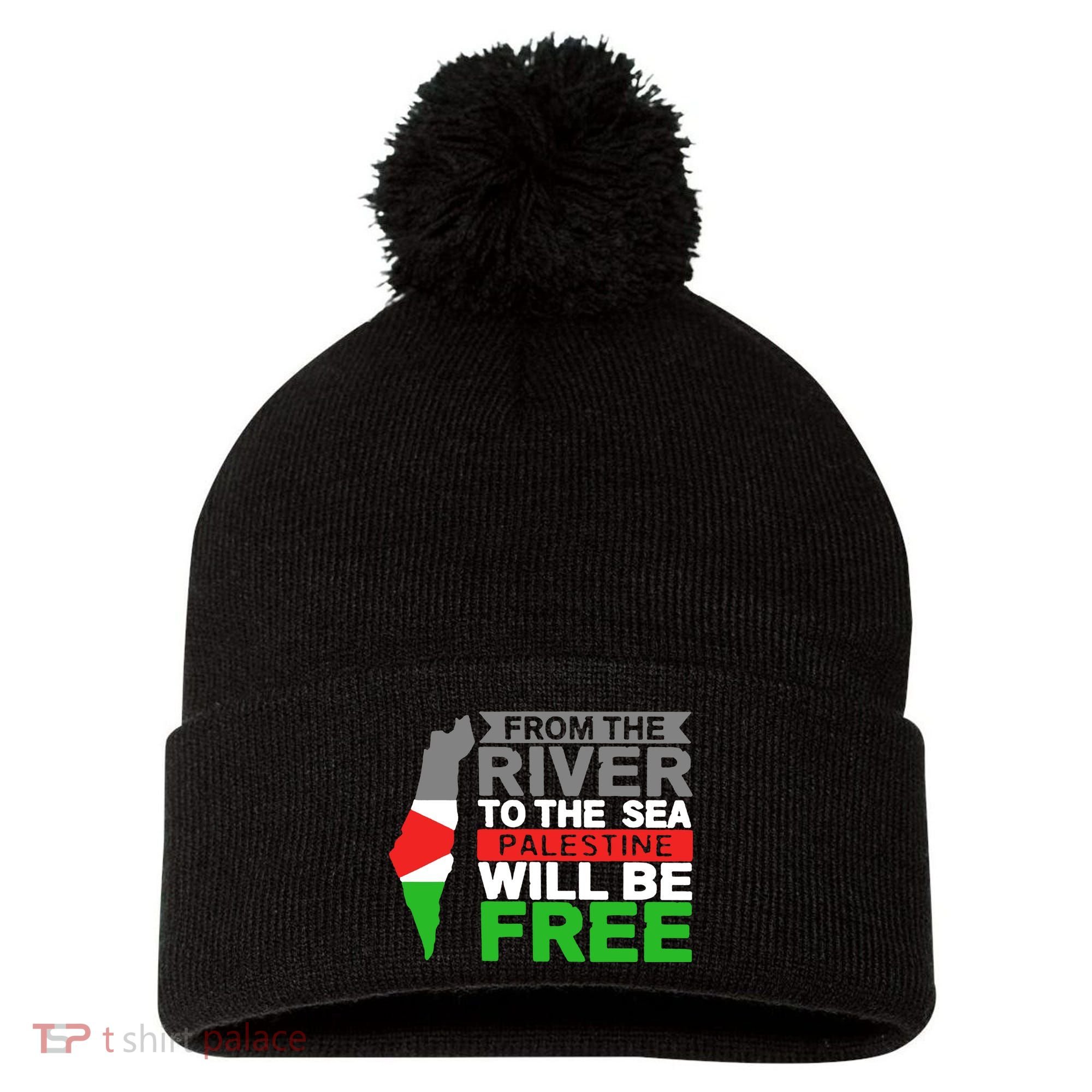From The River To The Sea Palestine Will Be Free Pom Pom 12in Knit Beanie