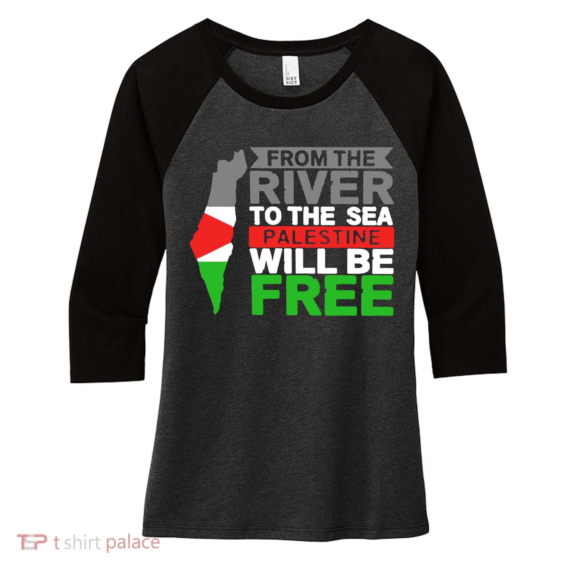 From The River To The Sea Palestine Will Be Free Women's Tri-Blend 3/4-Sleeve Raglan Shirt
