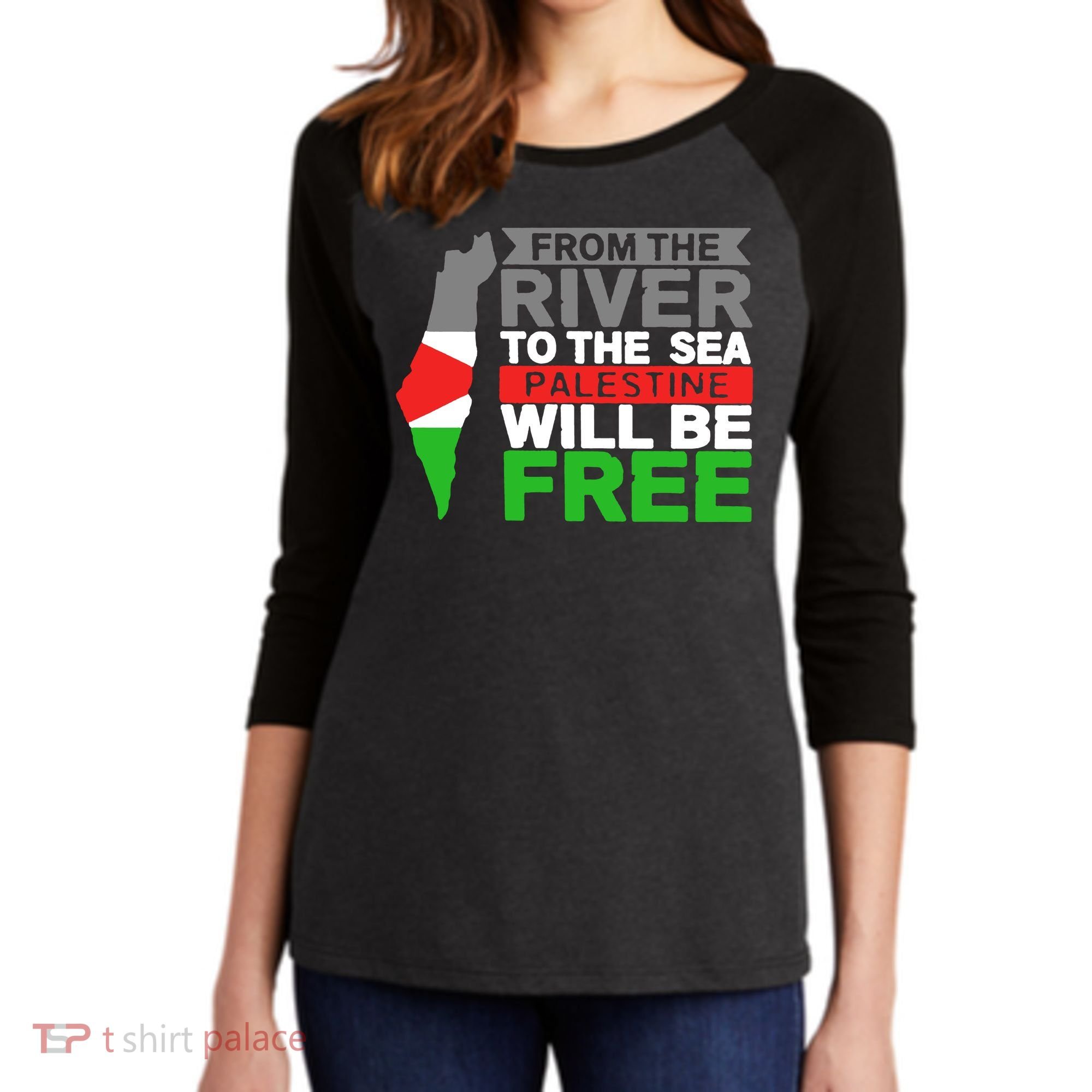 From The River To The Sea Palestine Will Be Free Women's Tri-Blend 3/4-Sleeve Raglan Shirt