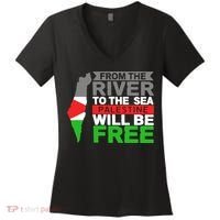 From The River To The Sea Palestine Will Be Free Women's V-Neck T-Shirt thumb 0