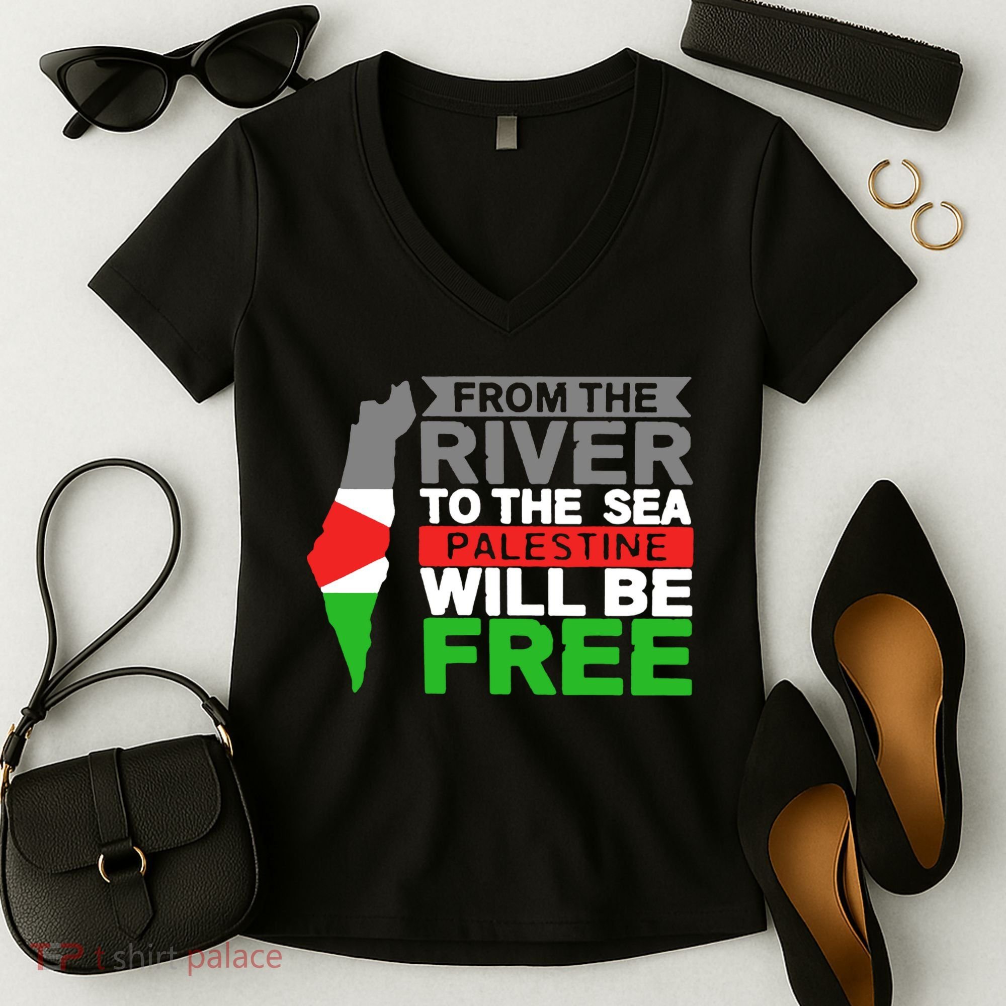 From The River To The Sea Palestine Will Be Free Women's V-Neck T-Shirt