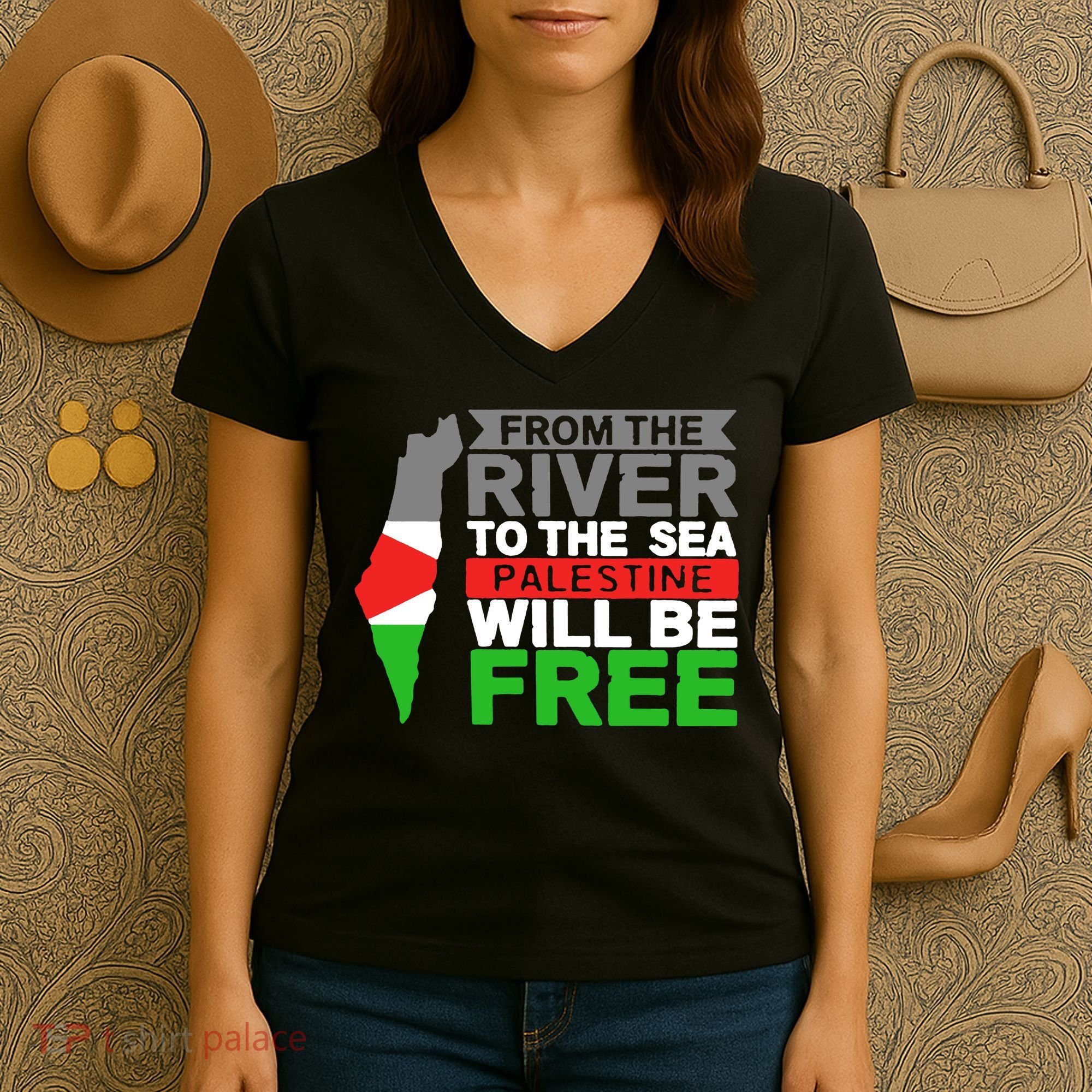 From The River To The Sea Palestine Will Be Free Women's V-Neck T-Shirt