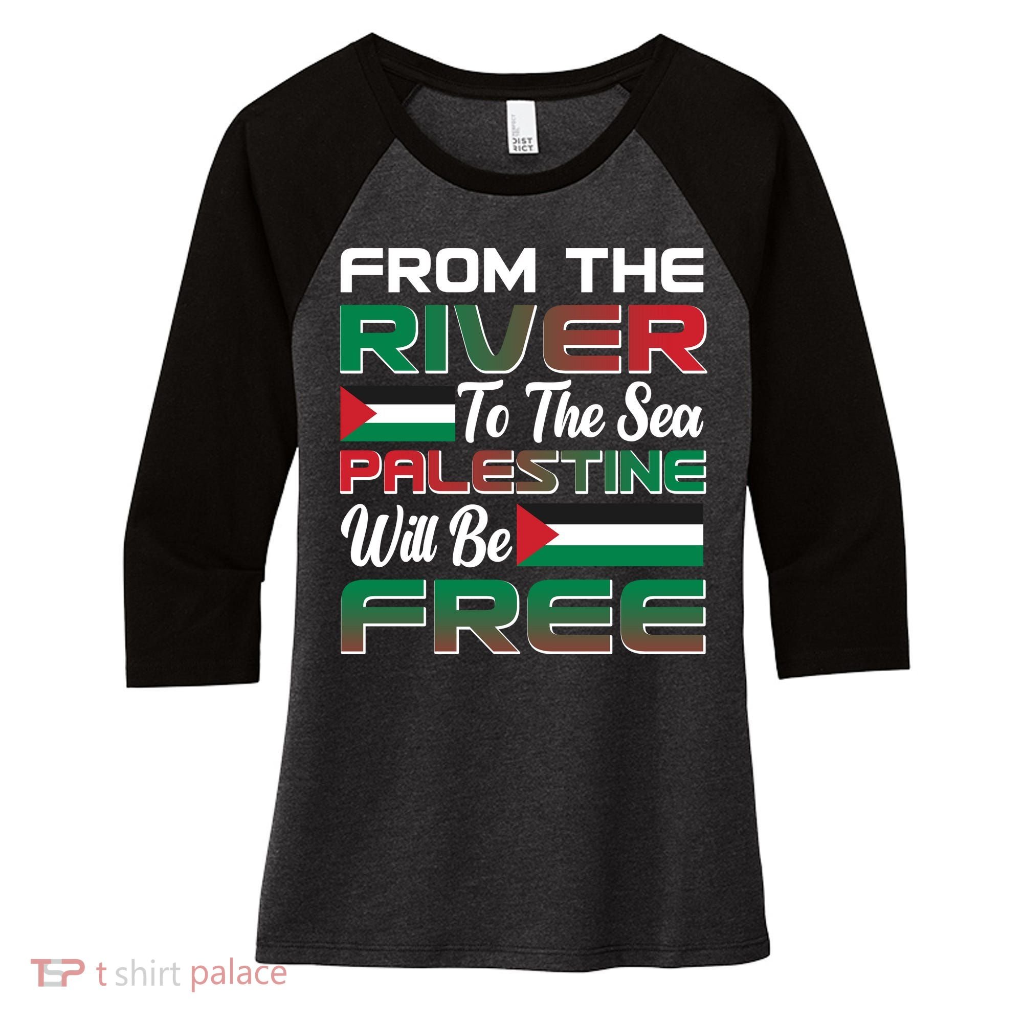 From The River To The Sea Palestine Will Be Free Women's Tri-Blend 3/4-Sleeve Raglan Shirt