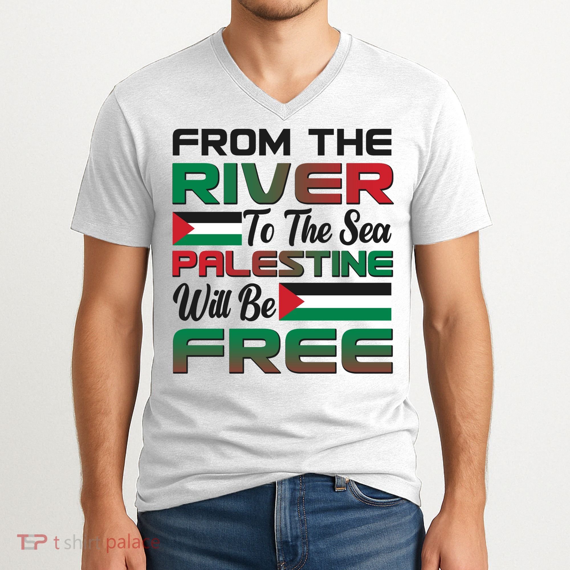 From The River To The Sea Palestine Will Be Free V-Neck T-Shirt