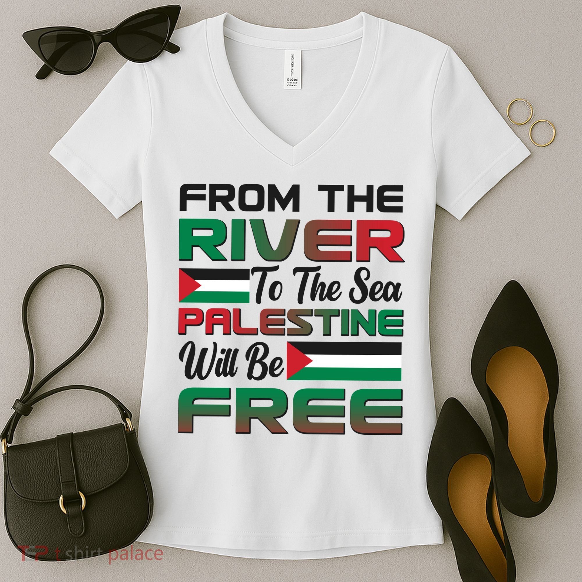 From The River To The Sea Palestine Will Be Free Women's V-Neck T-Shirt