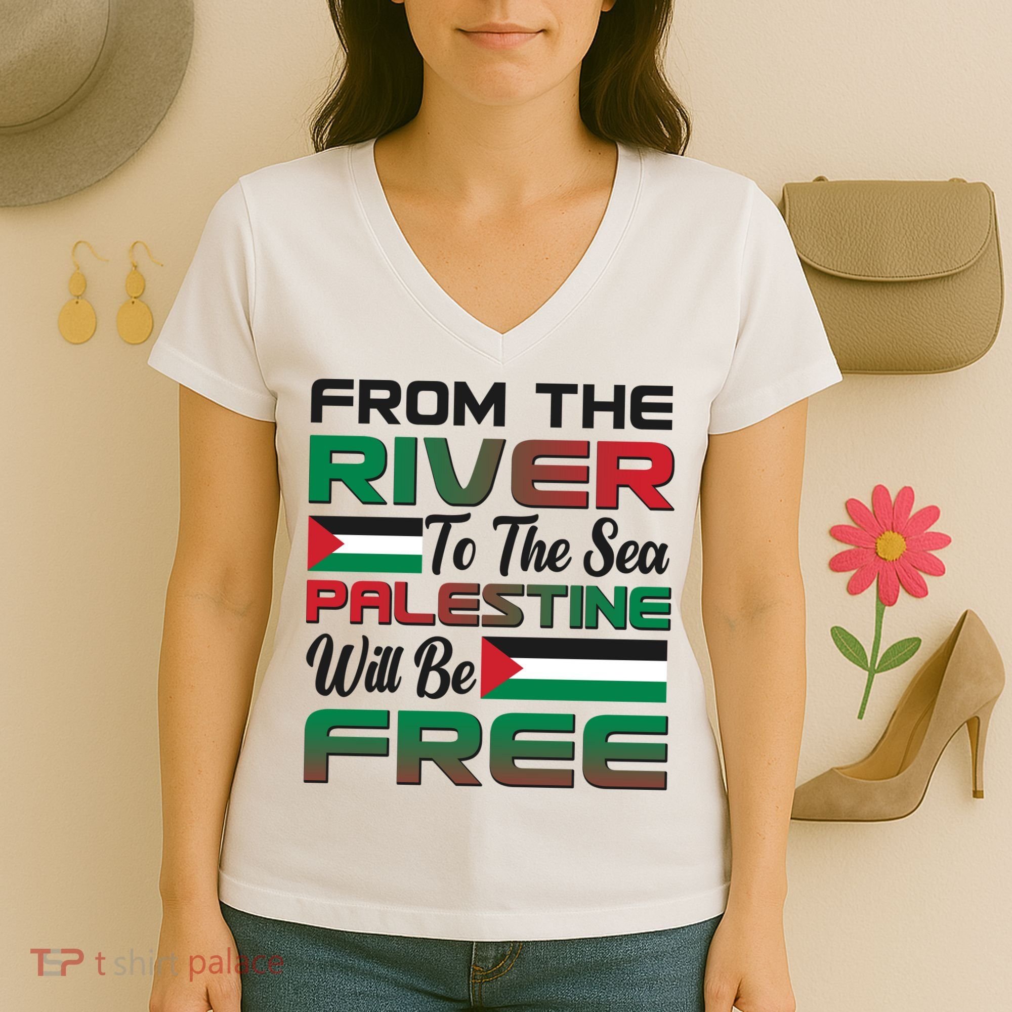 From The River To The Sea Palestine Will Be Free Women's V-Neck T-Shirt