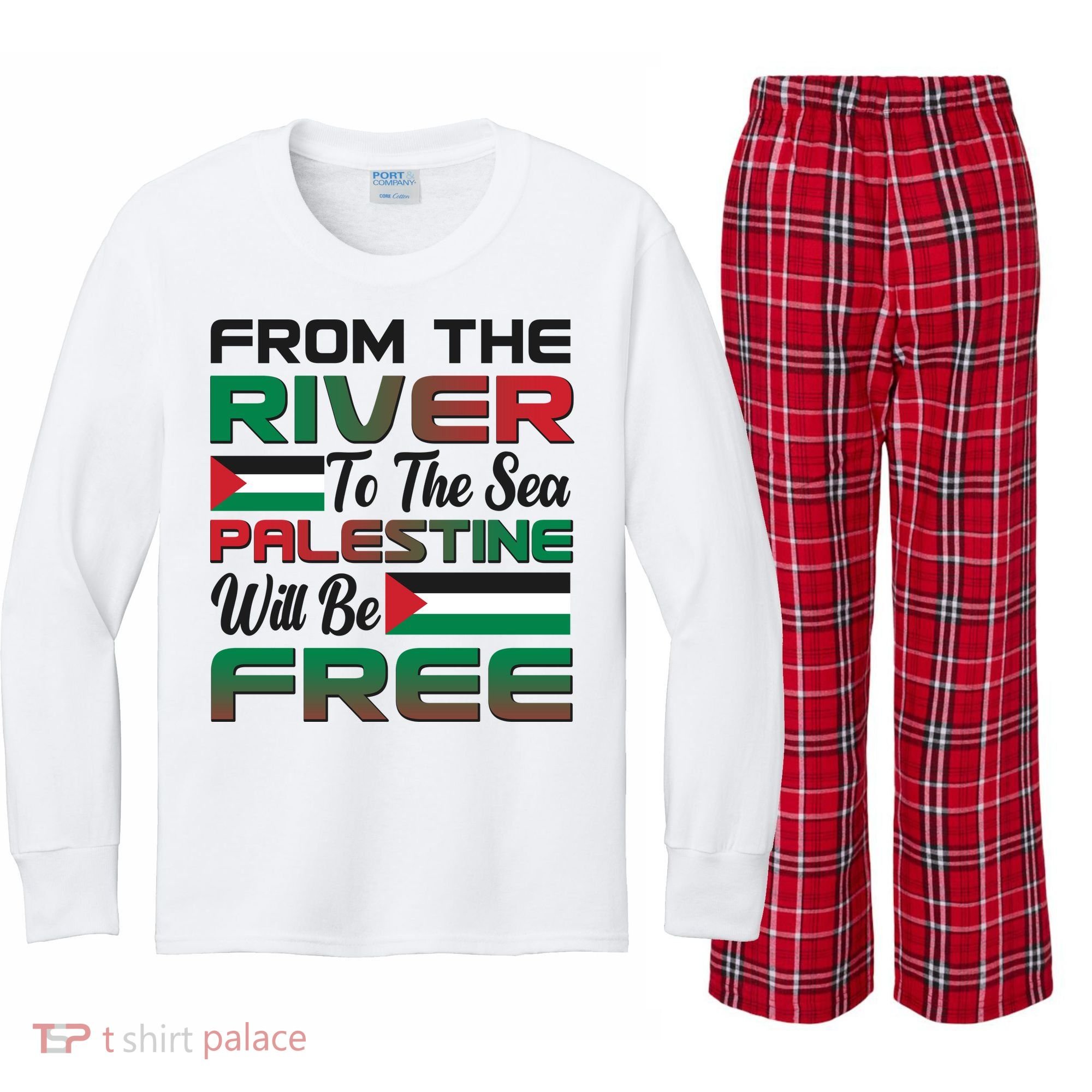 From The River To The Sea Palestine Will Be Free Kids Long Sleeve Plaid Pajama Set