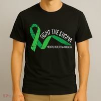 Fight The Stigma Mental Health Awareness Green Ribbon T-Shirt thumb 3