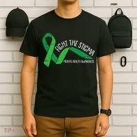 Fight The Stigma Mental Health Awareness Green Ribbon T-Shirt thumb 6