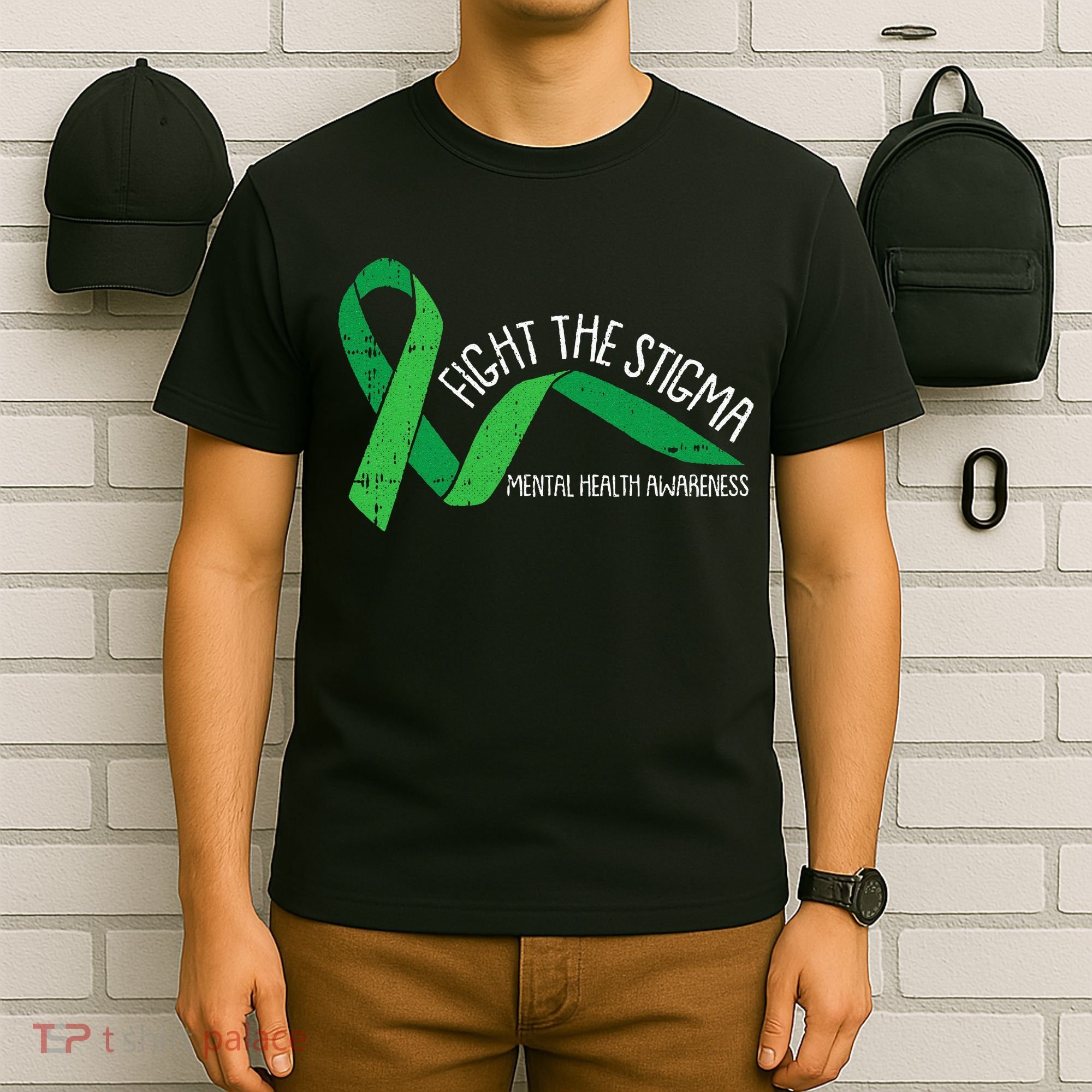 Fight The Stigma Mental Health Awareness Green Ribbon T-Shirt